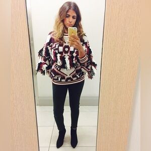 ZARA Fringe Tribal Sweater